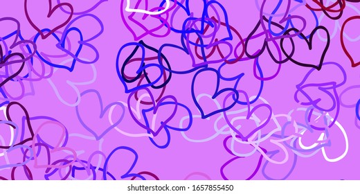 Light Purple vector template with doodle hearts. Blurred decorative design in doodle style with hearts. Pattern for marriage gifts, congratulations.