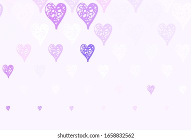 Planta ligera vectorial púrpura con corazones de garabatos. Hermosos corazones estilo celebración en ilustraciones abstractas. Diseño para celebrar San Valentín.