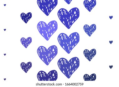Light Purple vector template with doodle hearts. Decorative design with hearts in simple style . Pattern for marriage gifts, congratulations.