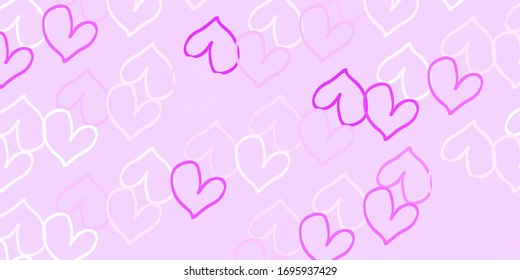 Light Purple vector template with doodle hearts. Beautiful colored illustration with hearts in celebration style. Pattern for valentine's ad, booklets.