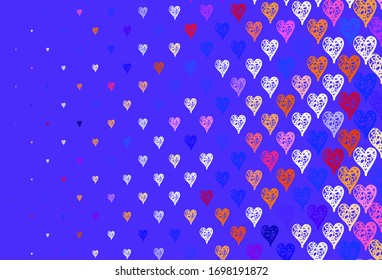 Light Purple vector template with doodle hearts. Shining illustration with hearts on abstract template. Pattern for carnival, festival romantic leaflets.