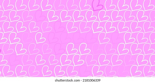 Plantilla de vector púrpura claro con corazones de garabato. Ilustración colorida con formas de feminismo degradado. Diseño sencillo para su sitio web.