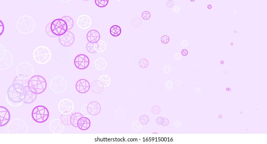 Light Purple vector template with esoteric signs. Colorful mystic symbols with a gradient in ancient style. Design for magic, spiritual events.