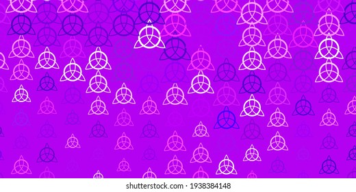Light Purple vector template with esoteric signs. Colorful mystic symbols with a gradient in ancient style. Best design halloween events.
