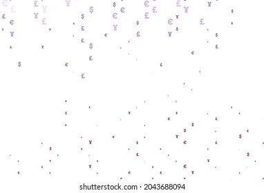 Plantilla de vector púrpura claro con EUR, JPY, GBP. Ilustración de colores brillantes con signos EUR, JPY, GBP. El patrón se puede usar para anuncios, folletos, folletos de bancos.