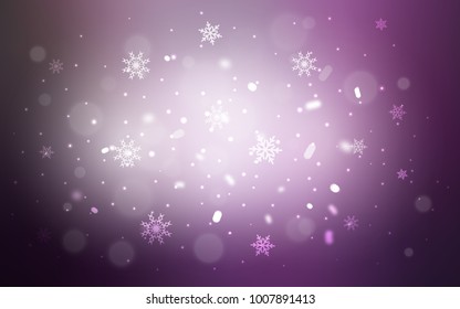 Light Purple vector template with ice snowflakes. Snow on blurred abstract background with gradient. The template can be used as a new year background.
