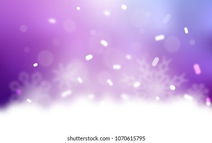 Light Purple vector template with ice snowflakes. Snow on blurred abstract background with gradient. The pattern can be used for new year leaflets.