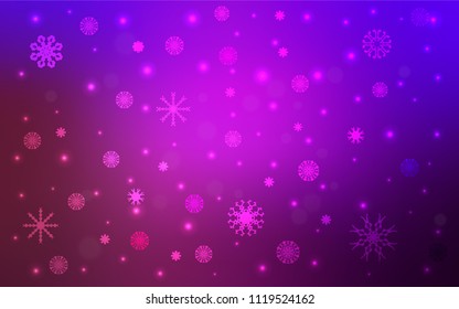 Light Purple vector template with ice snowflakes. Decorative shining illustration with snow on abstract template. The pattern can be used for new year leaflets.