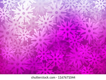Light Purple vector template with ice snowflakes. Snow on blurred abstract background with gradient. New year design for your ad, poster, banner.