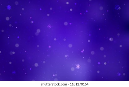 Light Purple vector template with ice snowflakes. Shining colored illustration with snow in christmas style. The template can be used as a new year background.