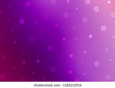 Light Purple vector template with ice snowflakes. Snow on blurred abstract background with gradient. The template can be used as a new year background.