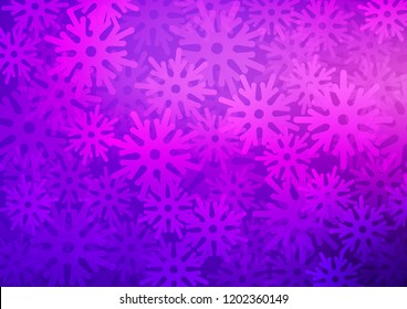 Light Purple vector template with ice snowflakes. Blurred decorative design in xmas style with snow. The template can be used as a new year background.