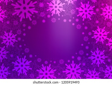 Light Purple vector template with ice snowflakes. Snow on blurred abstract background with gradient. New year design for your ad, poster, banner.