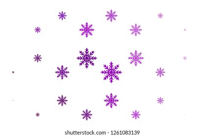 Light Purple vector template with ice snowflakes. Blurred decorative design in xmas style with snow. The pattern can be used for year new  websites.