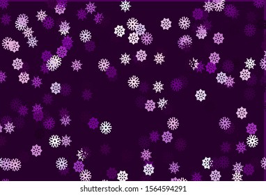 Light Purple vector template with ice snowflakes. Decorative shining illustration with snow on abstract template. The pattern can be used for new year ad, booklets.