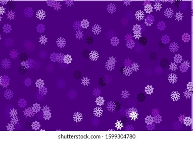 Light Purple vector template with ice snowflakes. Decorative shining illustration with snow on abstract template. New year design for your business advert.
