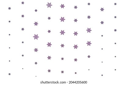 Plantilla de vector púrpura claro con copos de nieve, estrellas. Ilustración abstracta geométrica moderna con copos de nieve. Plantilla para el fondo de Año Nuevo.