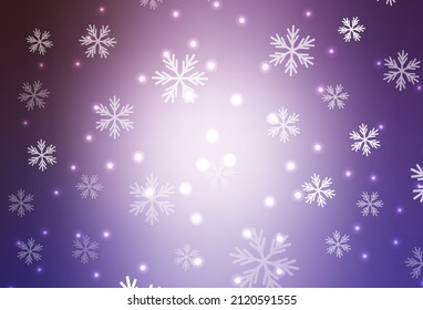 Leichte violette Vektorvorlage mit Eisschneeflocken, Sternen. Moderne geometrische abstrakte Illustration mit Schneeflocken. Basisteil für Neujahrsbroschüren.