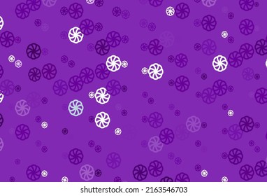 Leichte violette Vektorvorlage mit Eisschneeflocken. Schnee auf unscharfem abstraktem Hintergrund mit Farbverlauf. Das Muster kann für neue Jahresblätter verwendet werden.