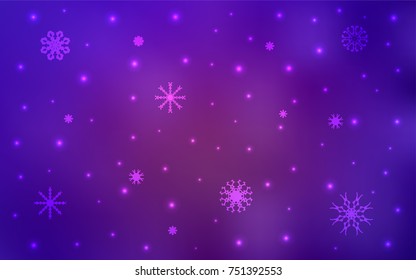 Light Purple vector template with ice snowflakes. Decorative shining illustration with snow on abstract template. The pattern can be used for new year leaflets.
