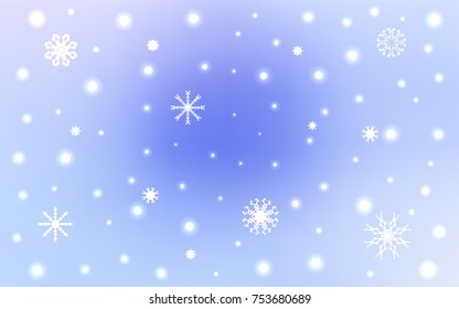Light Purple vector template with ice snowflakes. Blurred decorative design in xmas style with snow. New year design for your ad, poster, banner.
