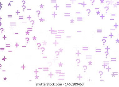 Light Purple vector template with math simbols. Illustration with Numeral symbols on abstract template. Best design a poster, banner of a math college.