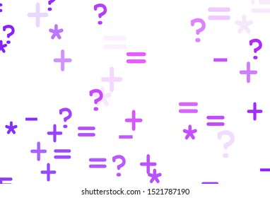 Light Purple vector template with math simbols. Colored mathematic signs with gradient on white background. Template for landing page of typography.