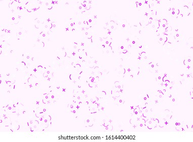 Light Purple vector template with math simbols. Abstract illustration with colored algebra signs. Template for landing page of typography.