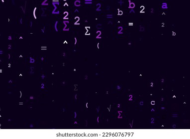 Plantilla de vector púrpura claro con símbolos matemáticos. Ilustración colorida brillante con signos de Dígito aislados. Plantilla para fondos de teléfonos móviles.