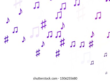 Light Purple vector template with musical symbols. Decorative design in abstract style with music shapes. Template for fasion magazines.