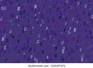Light Purple vector template with musical symbols. Shining illustration of colorful gradient music notes. Template for fasion magazines.