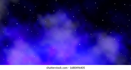 Leichte violette Vektorillustration mit Neonstern. Farbige Illustration mit kleinen und großen Sternen. Muster für Verpackungsgeschenke.