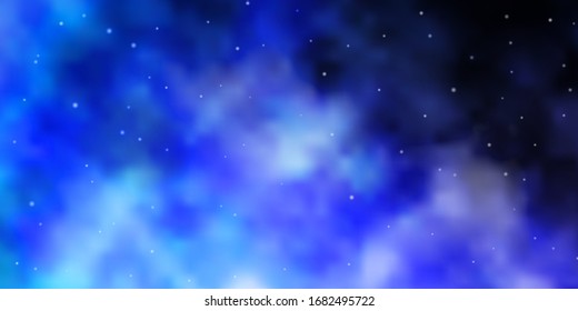 Plantilla vectorial púrpura clara con estrellas de neón. Dibujo abstracto geométrico moderno con estrellas. Tema para teléfonos celulares.