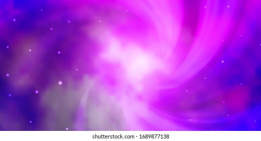 Leichte violette Vektorillustration mit Neonstern. Farbige Illustration mit kleinen und großen Sternen. Muster für Webseiten, Landing-Seiten.