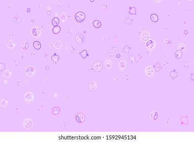 Light Purple vector template with organic meal. Beautiful colorful illustration with food in doodle style. Template for meal cooking in kitchen.