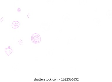 Light Purple vector template with organic meal. Illustration with set of fresh food in doodle style. Doodle design for your business advert of cafes.
