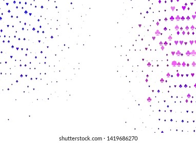 Light Purple vector template with poker symbols. Illustration with set of hearts, spades, clubs, diamonds. Pattern for booklets, leaflets of gambling houses.