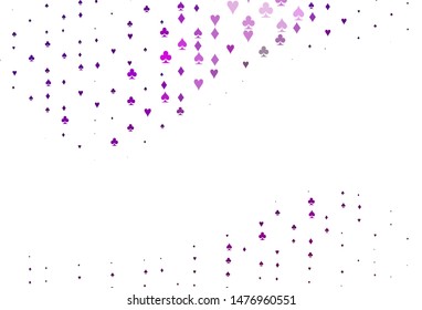 Light Purple vector template with poker symbols. Shining illustration with hearts, spades, clubs, diamonds. Template for business cards of casinos.
