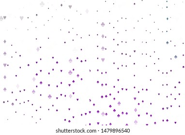 Light Purple vector template with poker symbols. Shining illustration with hearts, spades, clubs, diamonds. Pattern for booklets, leaflets of gambling houses.