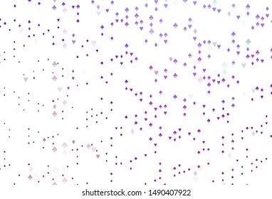 Light Purple vector template with poker symbols. Illustration with set of hearts, spades, clubs, diamonds. Pattern for booklets, leaflets of gambling houses.