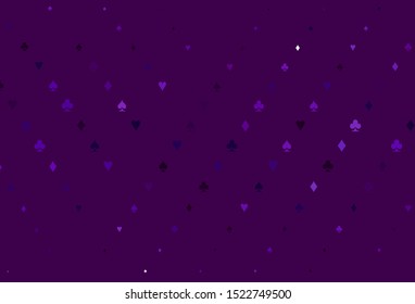 Light Purple vector template with poker symbols. Glitter abstract sketch with isolated symbols of playing cards. Pattern for leaflets of poker games, events.