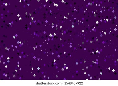 Light Purple vector template with poker symbols. Shining illustration with hearts, spades, clubs, diamonds. Smart design for your business advert of casinos.