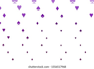 Light Purple vector template with poker symbols. Illustration with set of hearts, spades, clubs, diamonds. Design for ad, poster, banner of gambling websites.