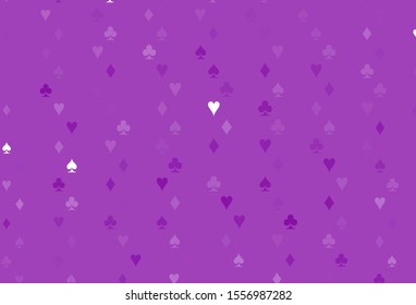 Light Purple vector template with poker symbols. Colorful gradient with signs of hearts, spades, clubs, diamonds. Design for ad, poster, banner of gambling websites.
