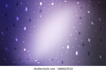 Plantilla vectorial púrpura clara con estrellas del cielo. Dibujo abstracto geométrico moderno con estrellas. El patrón se puede usar para envolver regalos.