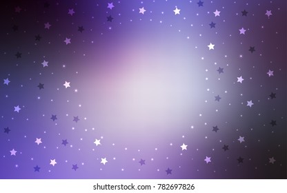 Light Purple vector template with sky stars. Stars on blurred abstract background with gradient. Best design for your ad, poster, banner.