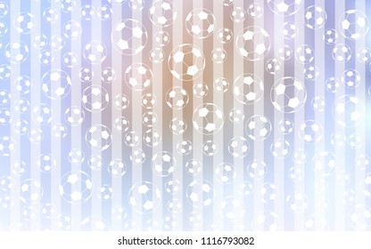 Light Purple vector template with soccer symbols. Shining illustration with soccer balls on a colorful backdrop. Smart design for ads of soccer matches.
