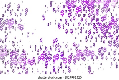 Light Purple vector template with US currency. Abstract illustration with colored financial, cash symbols. Template can be used as a background for ads of markets, loans.