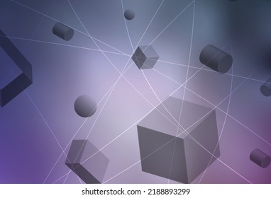 Light Purple vector texture with 3D cubes, cylinders, spheres, rectangles. Abstract background with gradient geometric pattern. Smart design for business ads.