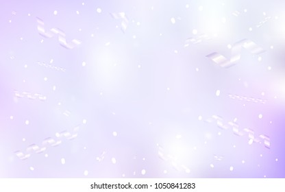 Light Purple vector texture with birthday confetti. Beautiful colored illustration with ribbon in celebration style. The template can be used as a background for postcards.